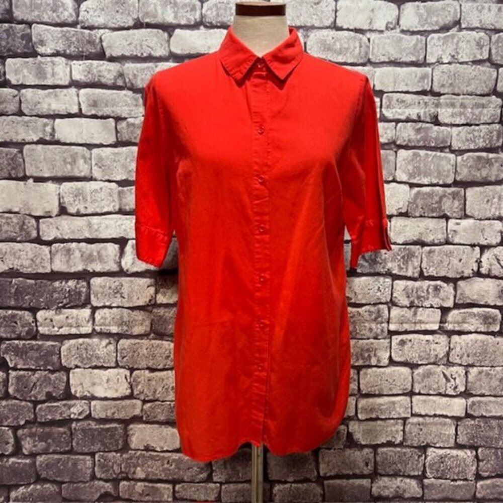 Chico's Red Button Down Short Sleeve Blouse Size M
